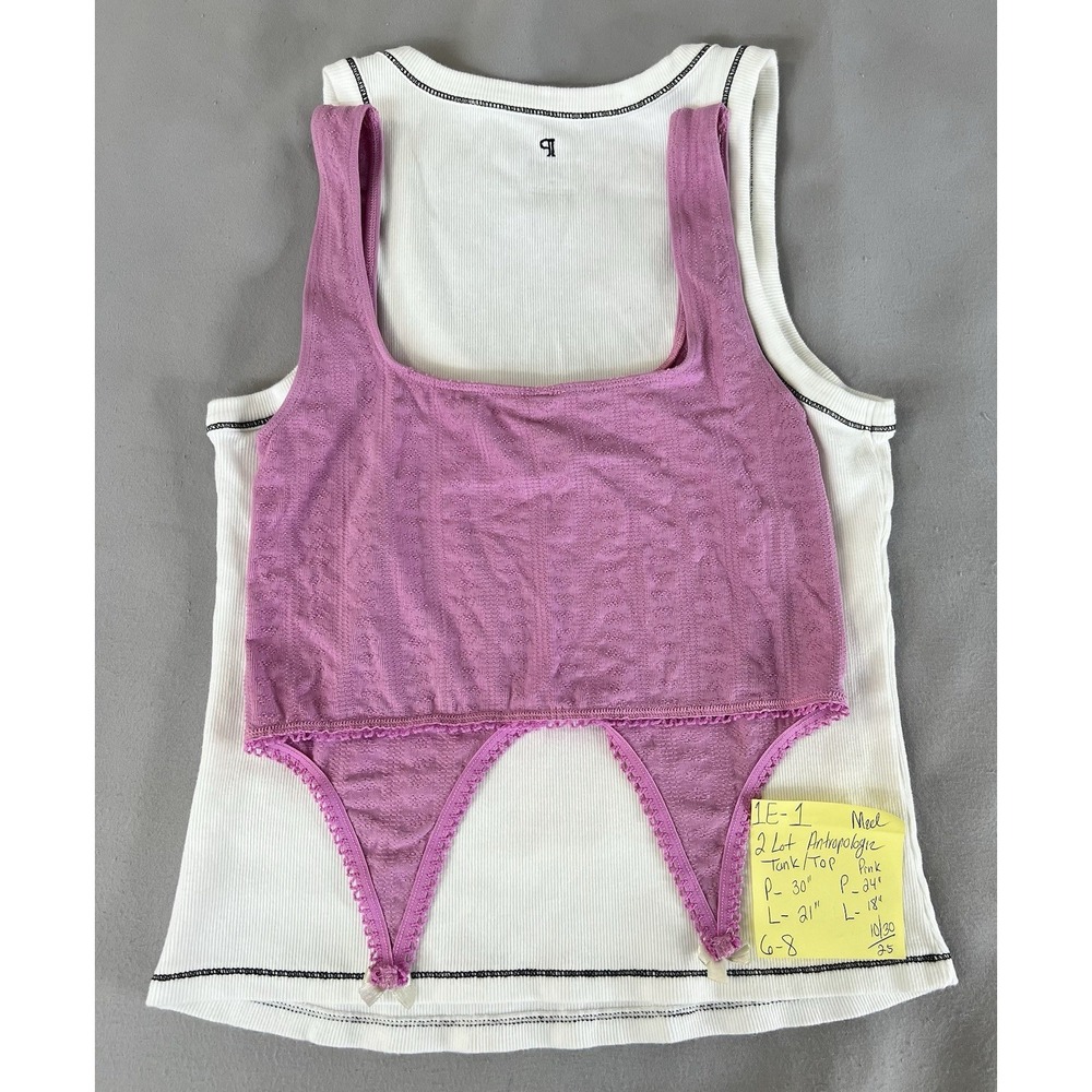 Anthropologie Pilcro Lot Of 2 Tanks Tops‎ Sz Medium White / Pink - Picture 11 of 11
